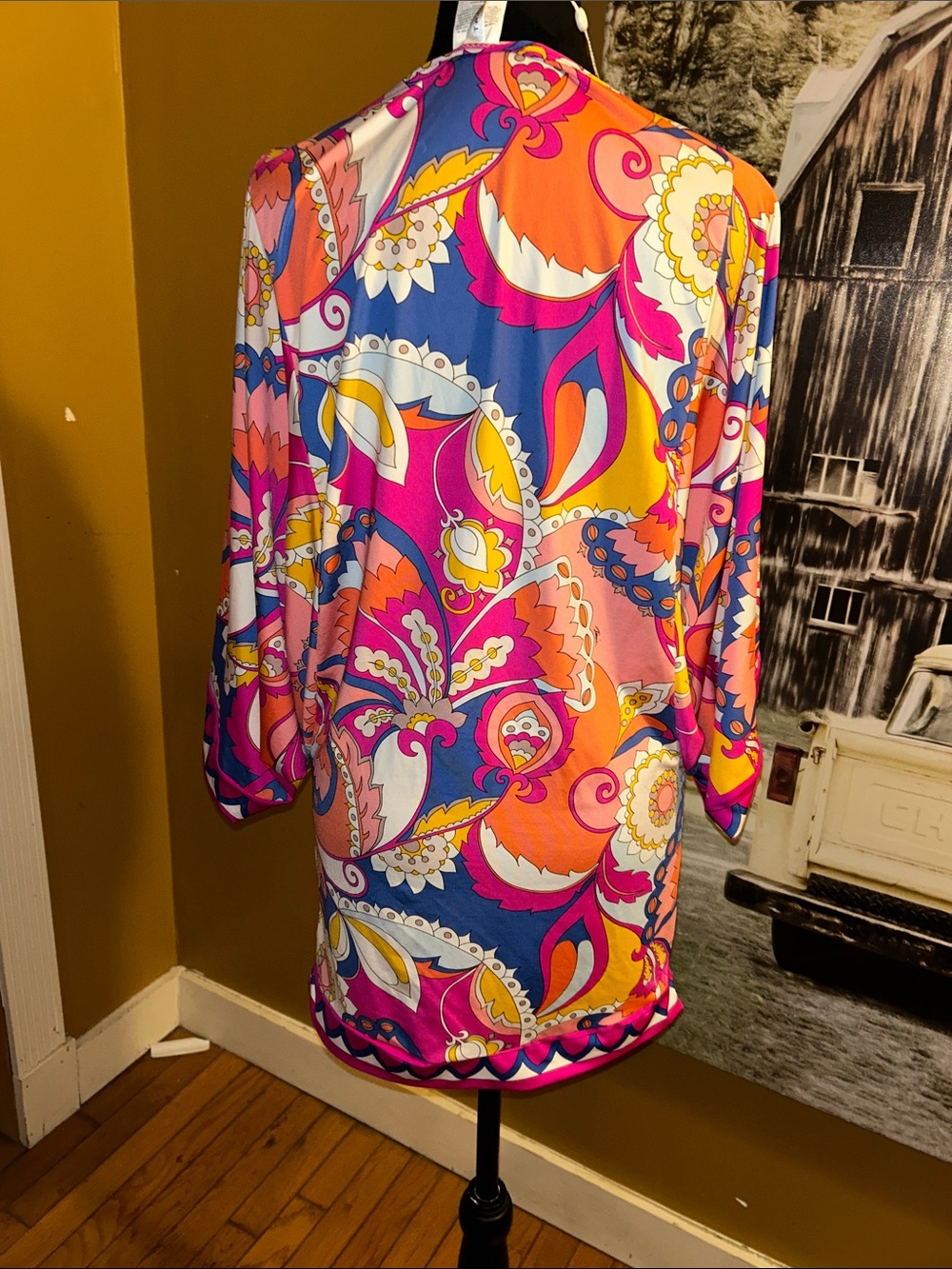 NWT Trina TurkVibrant Paisley Shift Dress - Pink, Blue & Orange - Picture 3 of 4